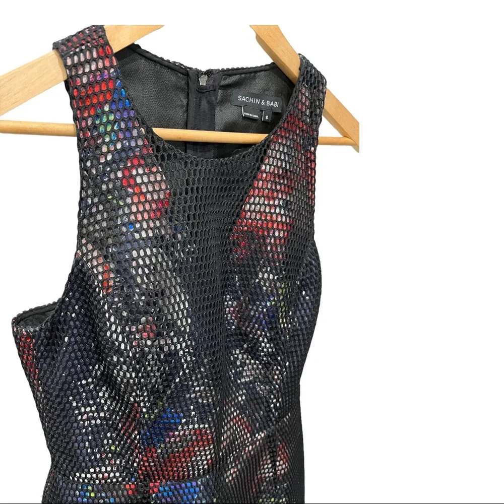 SACHIN AND BABI ROSA BLACK OVERLAY FLORAL SLEEVELESS FIT AND FLARE DRESS - Picture 3 of 15